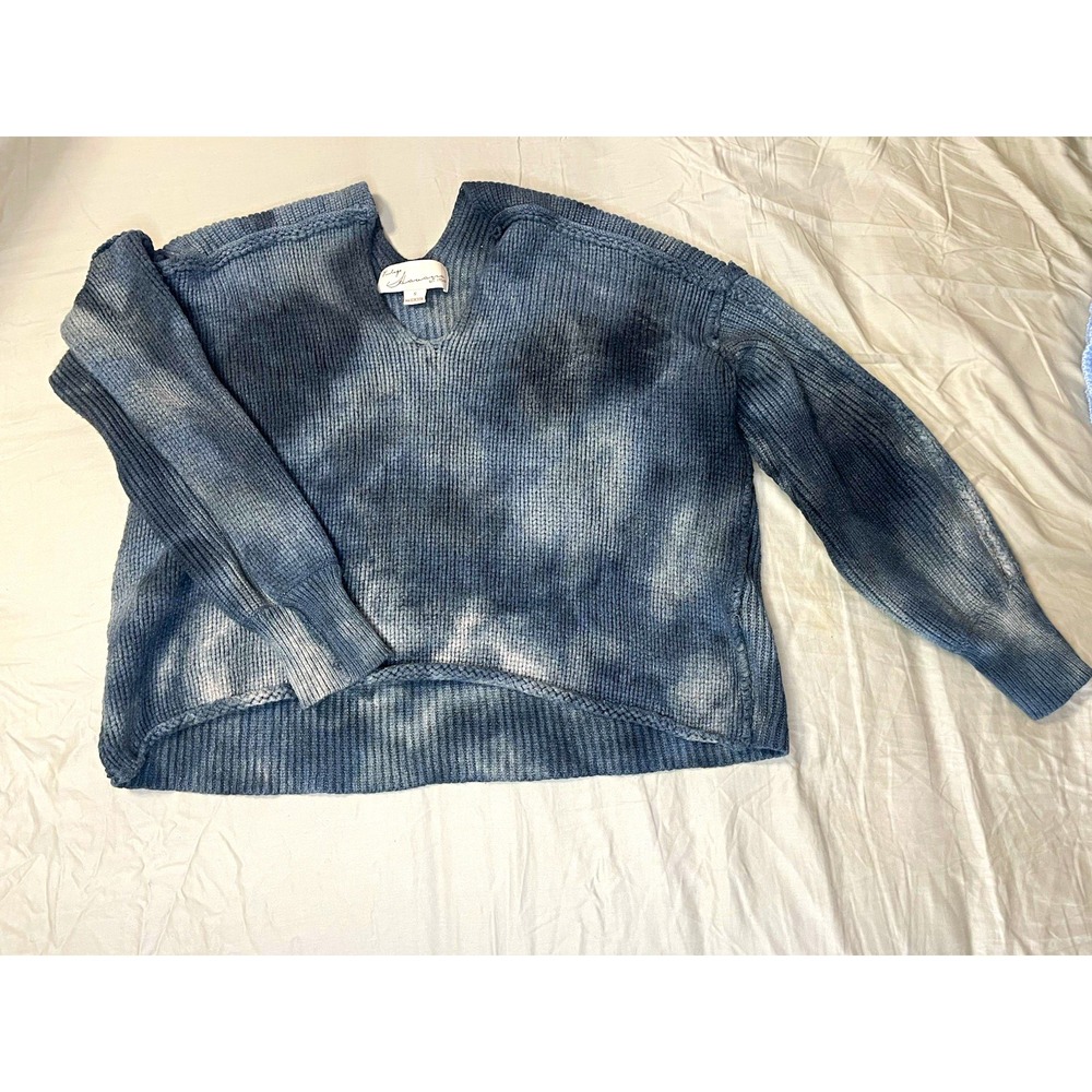 Vintage Havana Ribbed Tie-Dye V-Neck Pullover Sweater Women's S Blue